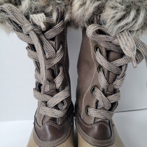 London Fog Melton 2 womens winter duck boots snow boots faux fur brown size 7 - Picture 9 of 14